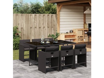 vidaXL 7-dielna záhradná jedálenská súprava a vankúše čierna polyratan