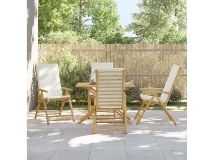 vidaXL 4-dielna skladacia bistro súprava krémovo-biele vankúše bambus