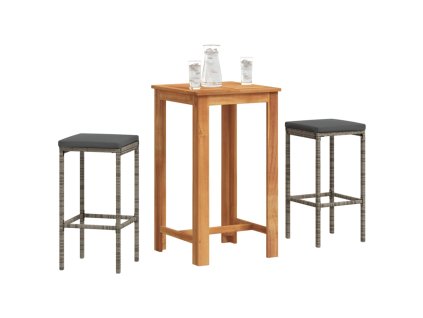 vidaXL 3-dielna záhradná barová súprava sivá polyratan masívna akácia