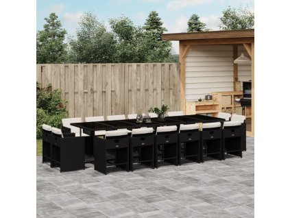 vidaXL 17-dielna záhr. jedálenská súprava s vankúšmi čierna polyratan