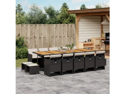 vidaXL 15-dielna záhr. jedálenská súprava s vankúšmi čierna polyratan