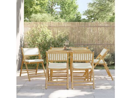 vidaXL 6-dielna skladacia bistro súprava krémovo-biele vankúše bambus