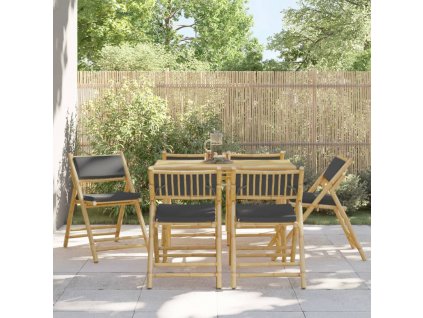 vidaXL 6-dielna skladacia bistro súprava tmavosivé vankúše bambus