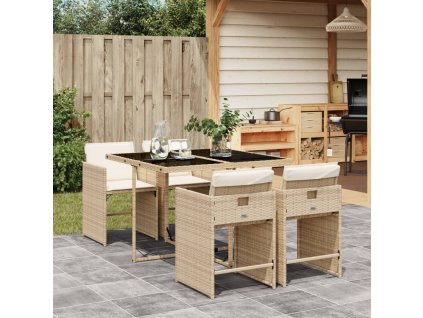 vidaXL 5-dielna záhradná jedálenská súprava a vankúše béžová polyratan