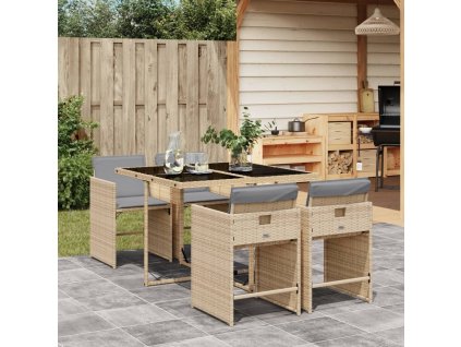 vidaXL 5-dielna záhr. jedálenská sada s vankúšmi mix béžovej polyratan