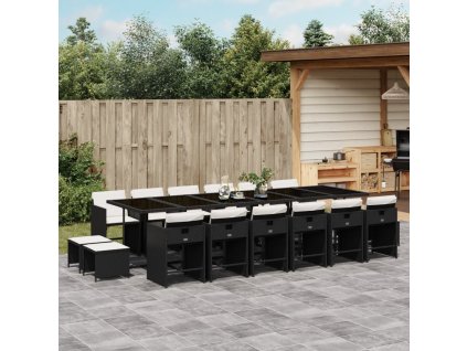 vidaXL 17-dielna záhr. jedálenská súprava s vankúšmi čierna polyratan