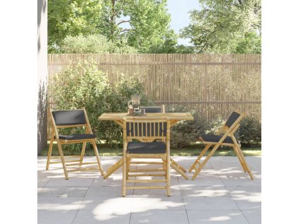 vidaXL 5-dielna skladacia bistro súprava tmavosivé vankúše bambus