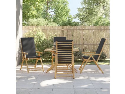 vidaXL 4-dielna skladacia bistro súprava tmavosivé vankúše bambus