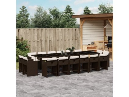 vidaXL 17-dielna záhradná jedálenská súprava a vankúše hnedá polyratan
