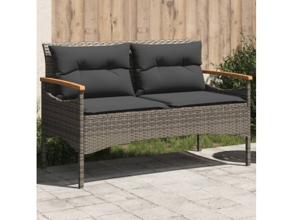 vidaXL Záhradná lavica s vankúšmi 116x62,5x74 cm sivá polyratanová