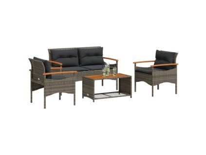 vidaXL 4-dielna záhradná sedacia súprava a vankúše polyratan sivá