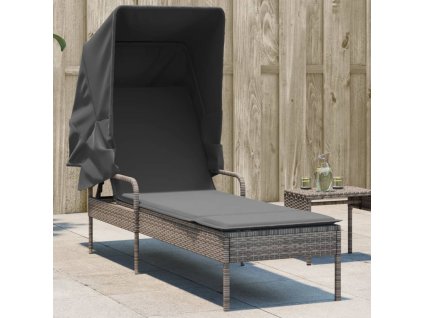 vidaXL Lehátko so strieškou sivé polyratan