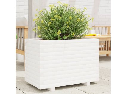 vidaXL Záhradný kvetináč biely 70x40x49,5 cm borovicový masív