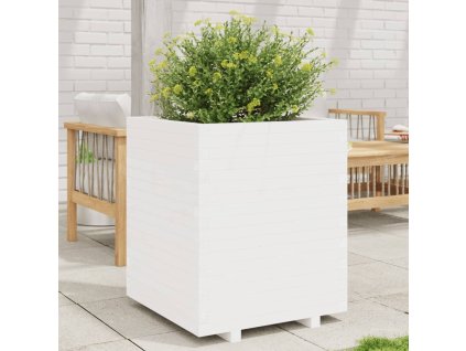vidaXL Záhradný kvetináč biely 60x60x72,5 cm masívna borovica