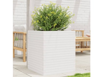 vidaXL Záhradný kvetináč biely 60x60x68,5 cm masívna borovica