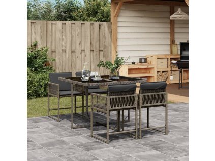 vidaXL 5-dielna záhradná jedálenská sada s podložkami sivá polyratan