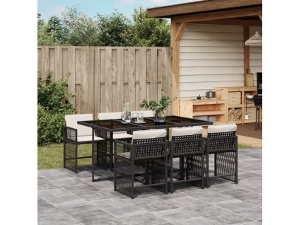 vidaXL 7-dielna záhradná jedálenská súprava a vankúše čierna polyratan