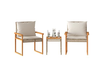 vidaXL 3-dielna bistro súprava s podložkami polyratan akáciový masív