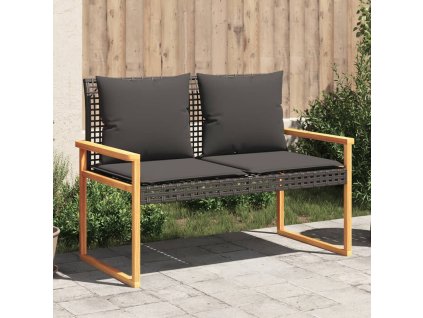 vidaXL Záhradná lavica s vankúšom čierna polyratan akáciové drevo