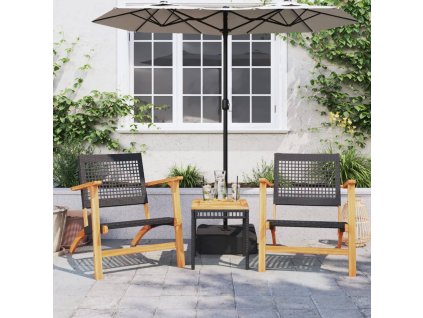 vidaXL 3-dielna bistro súprava čierna polyratan a akáciové drevo