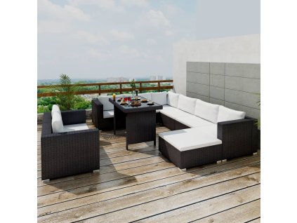 vidaXL 10-dielna záhradná sedacia súprava+podložky, polyratan, čierna