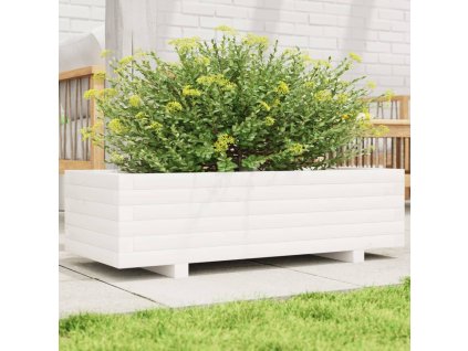 vidaXL Záhradný kvetináč biely 90x40x26,5 cm masívna borovica