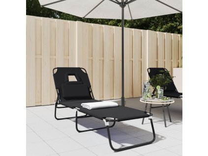 vidaXL Skladacie lehátko čierne oxfordská látka a práškovaná oceľ