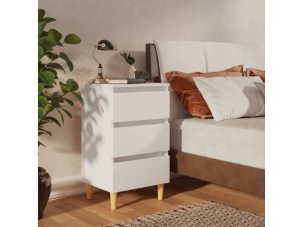 vidaXL Nočný stolík nohy z masívneho dreva biely 40x35x69 cm