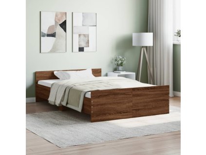 vidaXL Posteľný rám s predným a zadným čelom, hnedý dub 120x190 cm