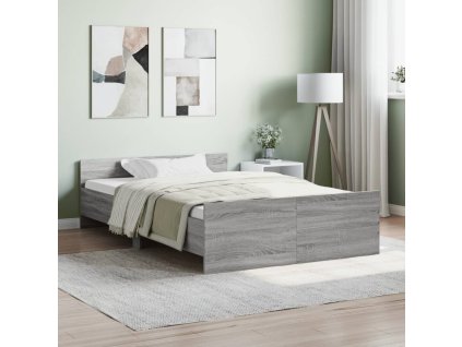 vidaXL Posteľný rám s predným a zadným čelom, sivá sonoma 120x190 cm