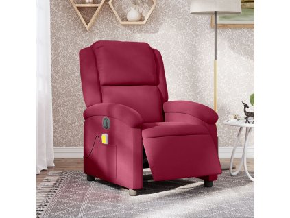 vidaXL Elektrické masážne sklápacie kreslo vínovo červené zamat