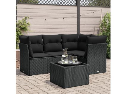 vidaXL 5-dielna záhradná súprava pohoviek s vankúšmi čierna polyratan