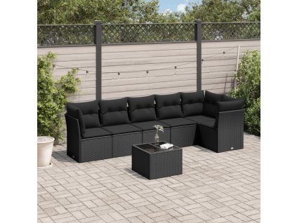 vidaXL 7-dielna záhradná súprava pohoviek s vankúšmi čierna polyratan