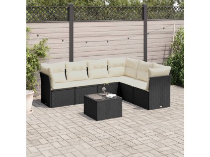 vidaXL 7-dielna záhradná súprava pohoviek s vankúšmi čierna polyratan