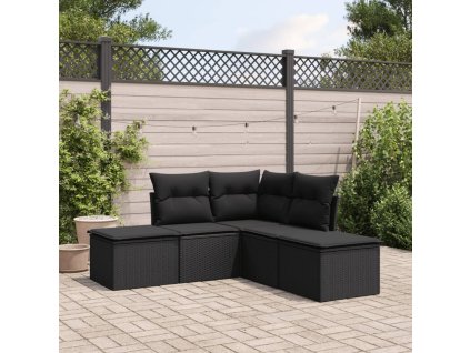 vidaXL 5-dielna záhradná súprava pohoviek s vankúšmi čierna polyratan