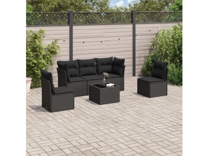 vidaXL 6-dielna záhradná súprava pohoviek s vankúšmi čierna polyratan