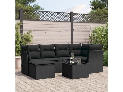 vidaXL 7-dielna záhradná súprava pohoviek s vankúšmi čierna polyratan
