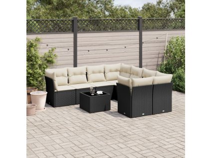 vidaXL 9-dielna záhradná jedálenská sada s vankúšmi čierna polyratan