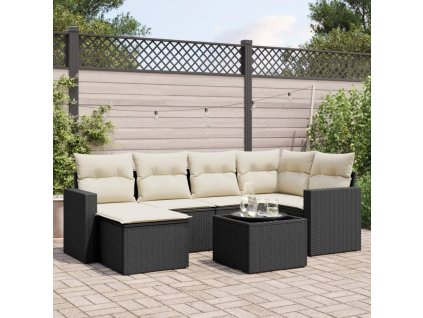 vidaXL 7-dielna záhradná súprava pohoviek s vankúšmi čierna polyratan