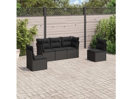 vidaXL 5-dielna záhradná súprava pohoviek s vankúšmi čierna polyratan