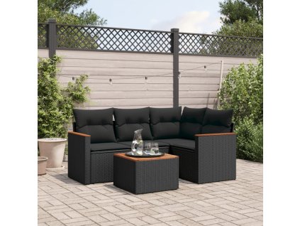 vidaXL 5-dielna záhradná súprava pohoviek s vankúšmi čierna polyratan