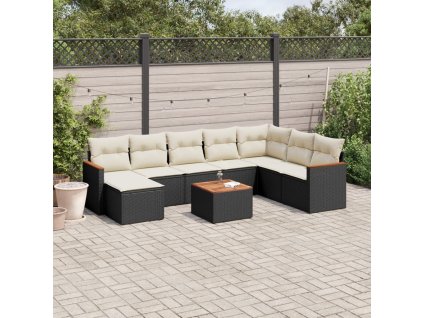 vidaXL 9-dielna záhradná jedálenská sada s vankúšmi čierna polyratan