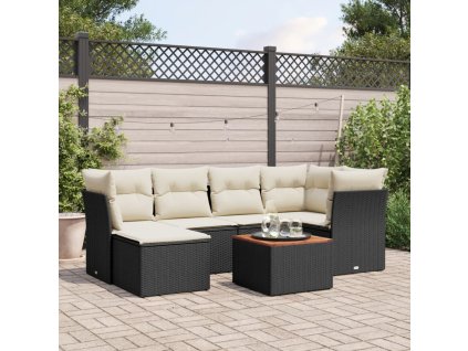 vidaXL 7-dielna záhradná súprava pohoviek s vankúšmi čierna polyratan