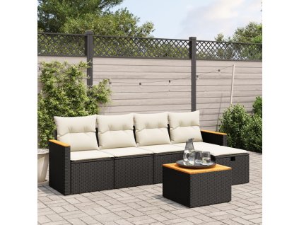 vidaXL 6-dielna záhradná súprava pohoviek s vankúšmi čierna polyratan