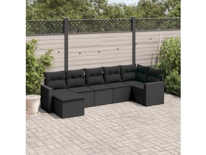 vidaXL 7-dielna záhradná súprava pohoviek s vankúšmi čierna polyratan