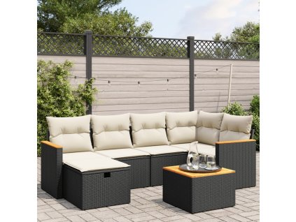 vidaXL 7-dielna záhradná súprava pohoviek s vankúšmi čierna polyratan