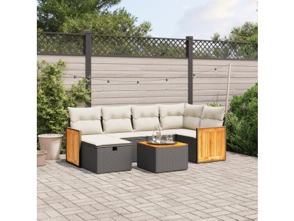 vidaXL 7-dielna záhradná súprava pohoviek s vankúšmi čierna polyratan