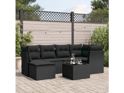 vidaXL 7-dielna záhradná súprava pohoviek s vankúšmi čierna polyratan