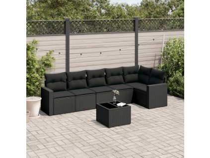 vidaXL 7-dielna záhradná súprava pohoviek s vankúšmi čierna polyratan