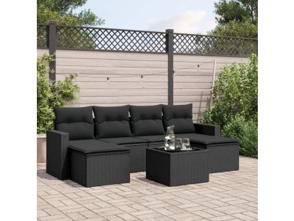vidaXL 7-dielna záhradná súprava pohoviek s vankúšmi čierna polyratan